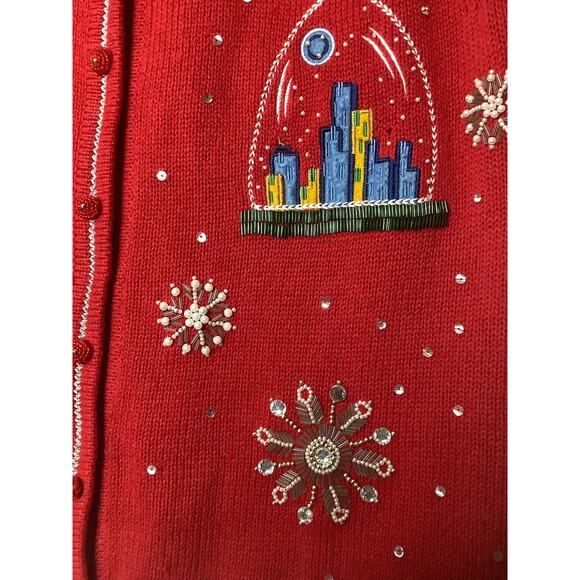 Vintage All Points Beaded Christmas Sweater Button Front Womens Sz Medium - Picture 5 of 9